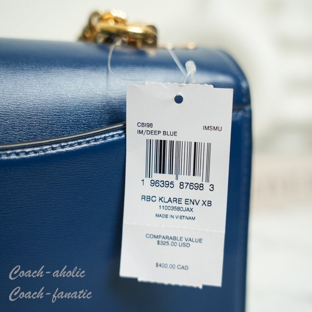 Coach CBI98 Klare Envelope Crossbody Bag Shiny Refined Calf Leather Deep Blue - Picture 9 of 16